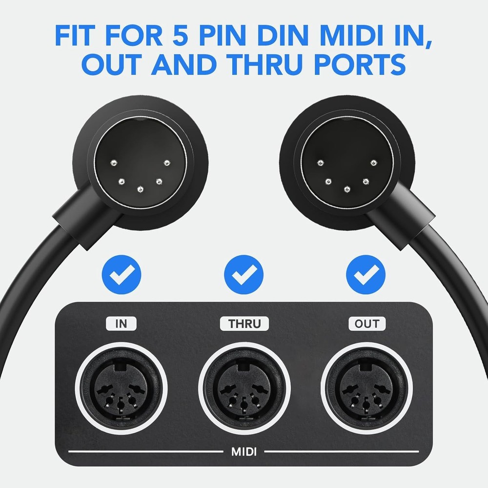4 Pack Premium Right Angle MIDI Cable 1FT, Low Profile for Saving 1 FT, Black