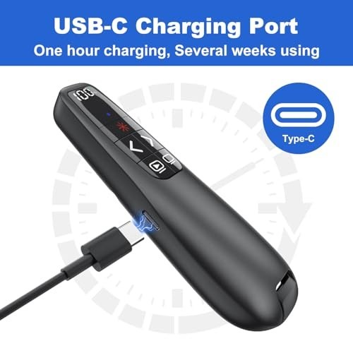 Wireless Presentation Clicker with Case, USB-C Red Laser Pointer for PowerPoint,