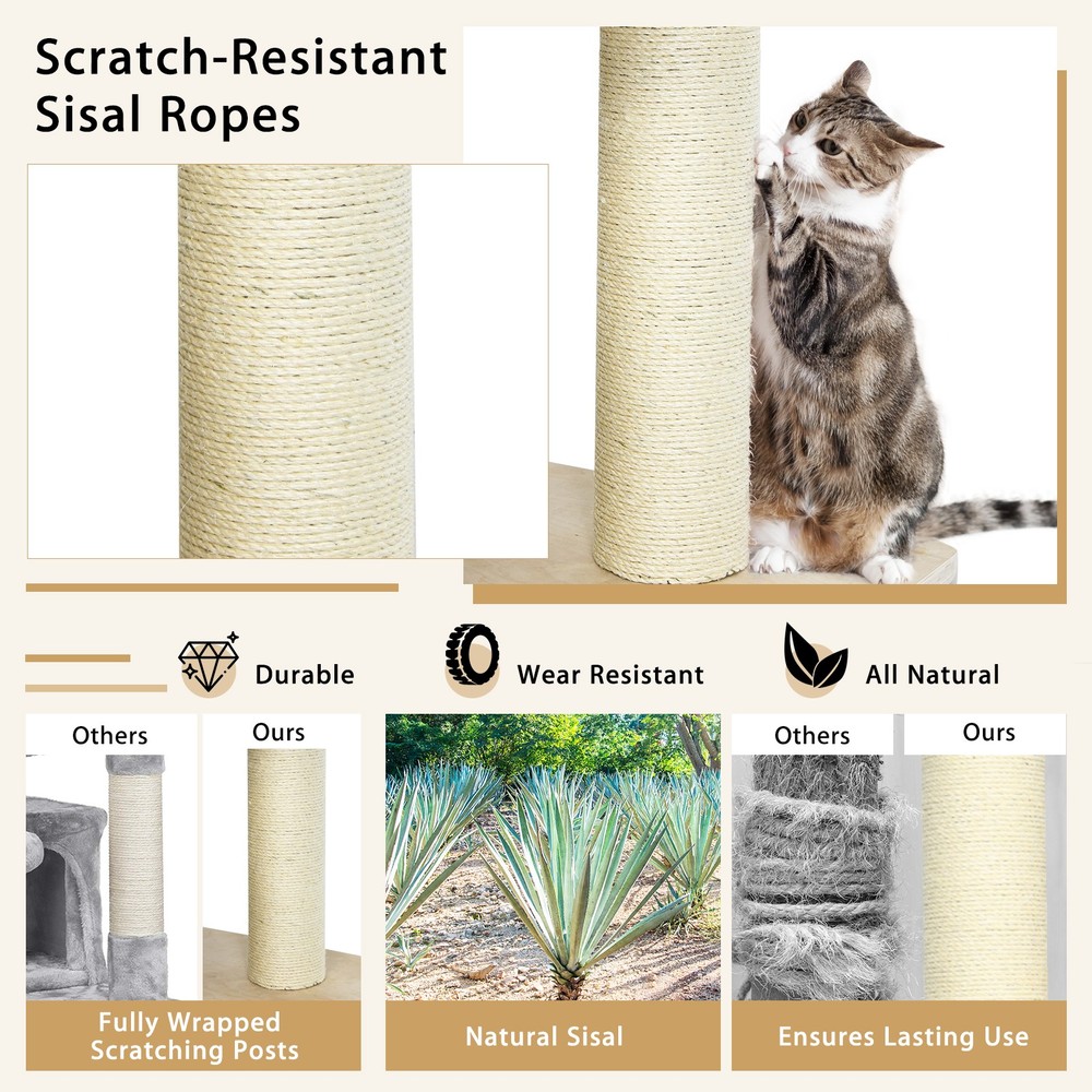 Petsjoy Cat Tree Condo 77.5” Multi-Level Kitten Activity Tower w/ Sisal Posts