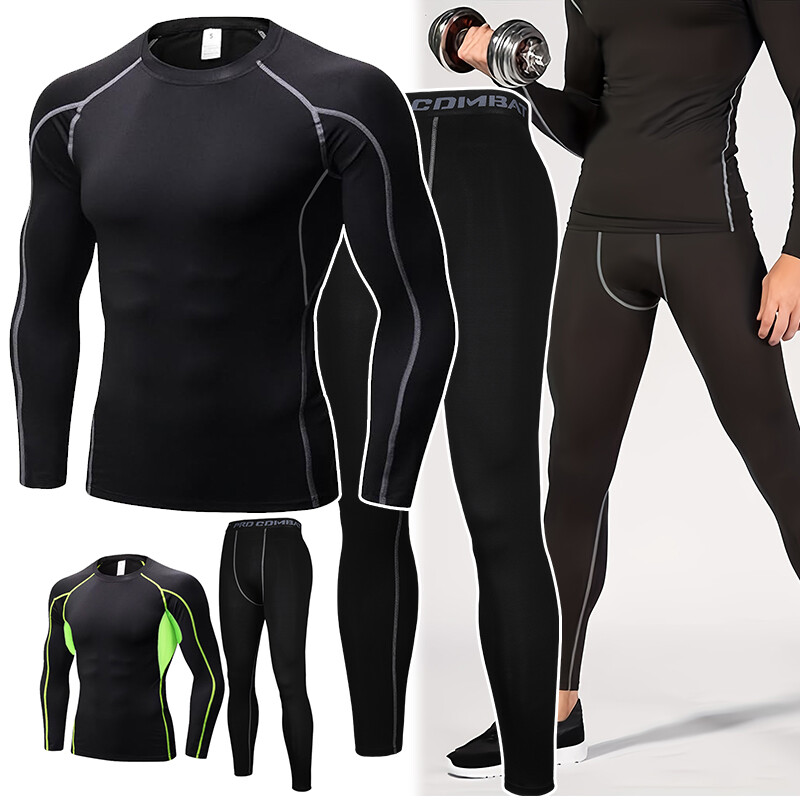 Mens Compression Base Layer Under Full Suit Shirt Tights Pant Set Winter Thermal