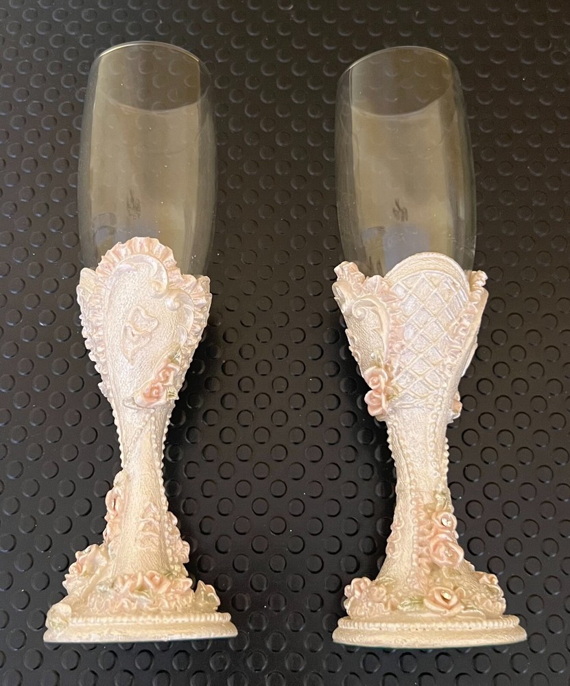 Wedding Celebration Server Set and Goblets Rose Bead Poly New