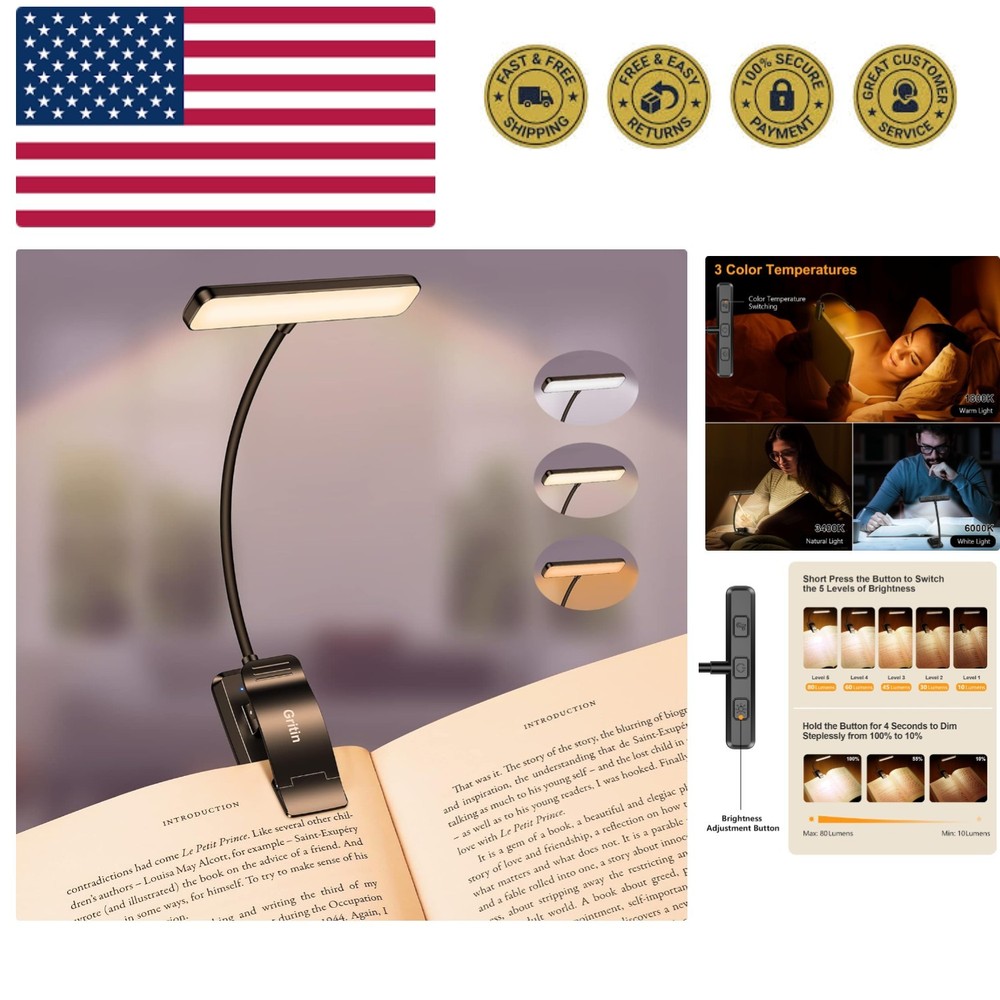 19 LED Rechargeable Book Light for Reading in Bed with Memory Function- Eye C...
