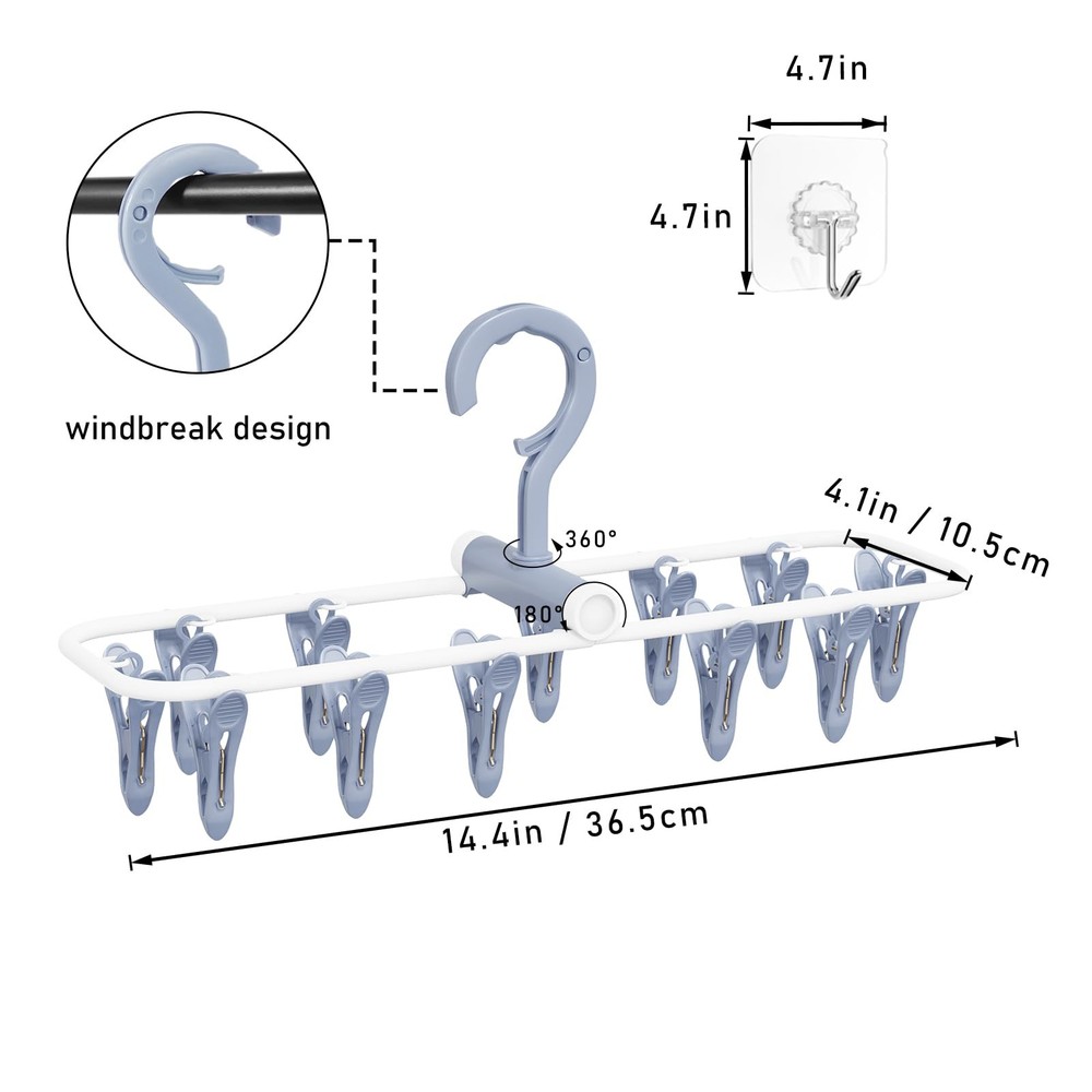 Clothes Drying Hanger With 12 Clips 2 Pack Folding Portable Hanging Drying Rackd