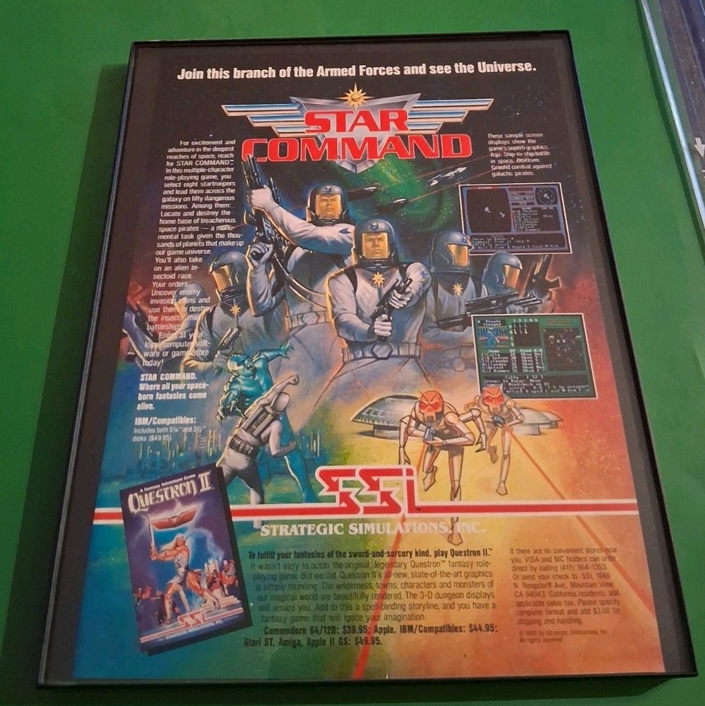 Star Command Computer Game Framed Print Ad 8.5X11 1980s