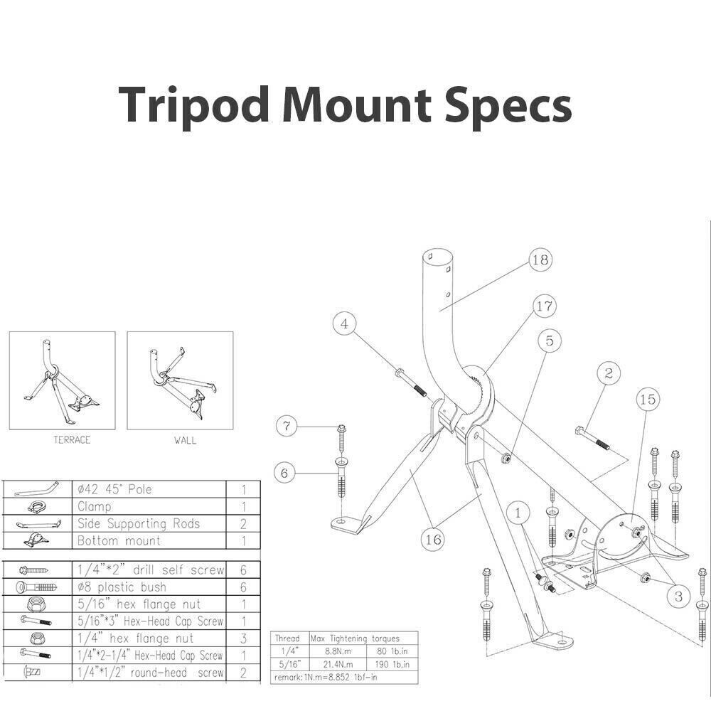 39in (100cm) Satellite Dish Kit w/Tripod Mount & Single LNB- KU BAND FTA Free TV