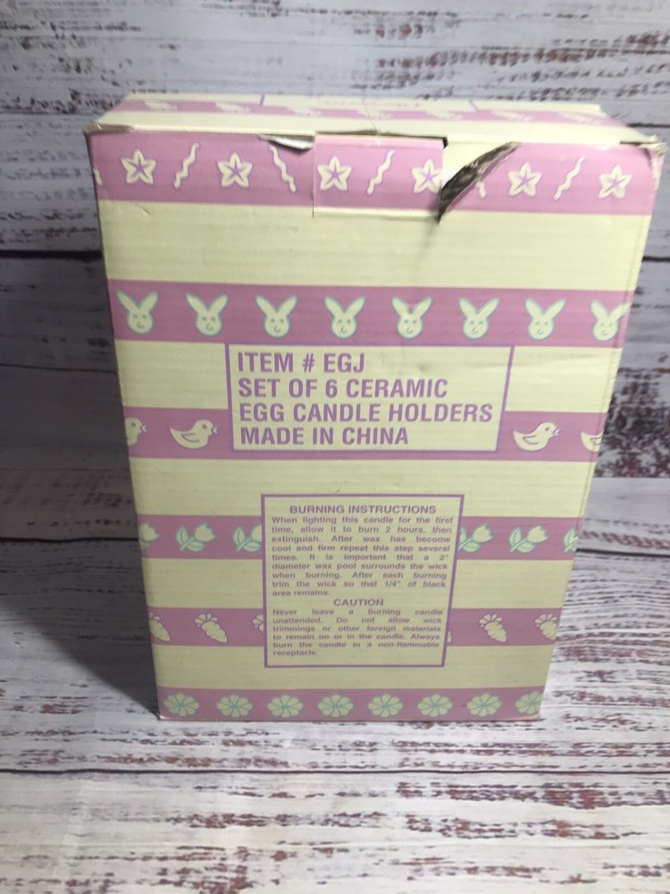 NEW Open BOX Ceramic Easter Egg Candles 6 pc. Unscented Hand Painted Colors