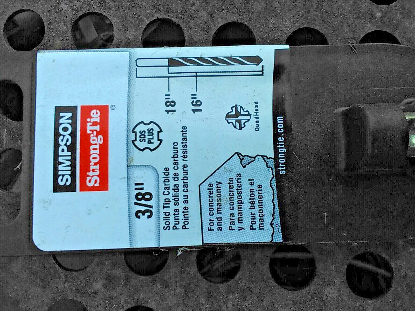 Simpson Strong-Tie MDPL03718 SDS Quad tip Carbide Bit 3/8" 16" 18" drill depth