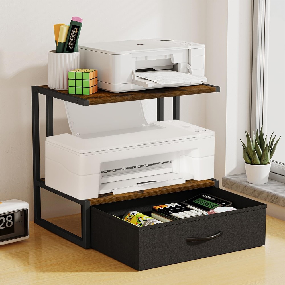 Printer Stand with Storage for Desk, with Fabric Drawer Desktop Printer Stand...