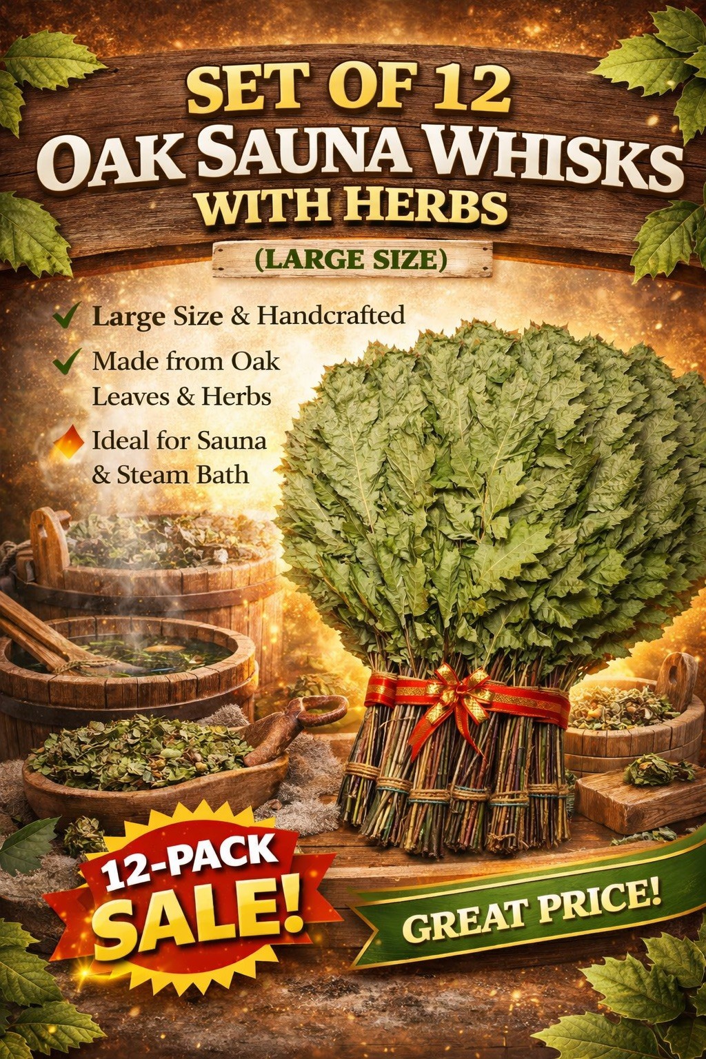 12 Oak brooms sauna banya venik Eiche whisks eco 2025 Ukrainian