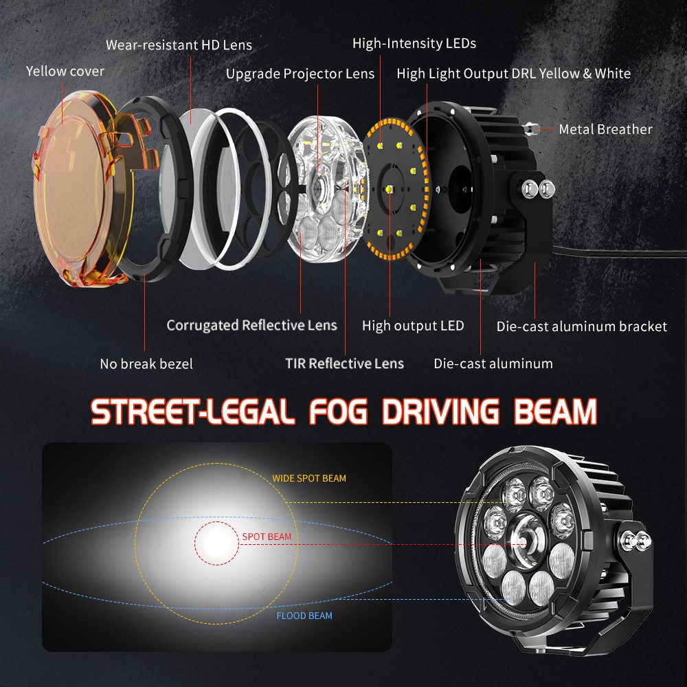 2x4.5" 200W LED Motorcycle Driving Fog Spot Light Auxiliary Lamp White+Amber DRL