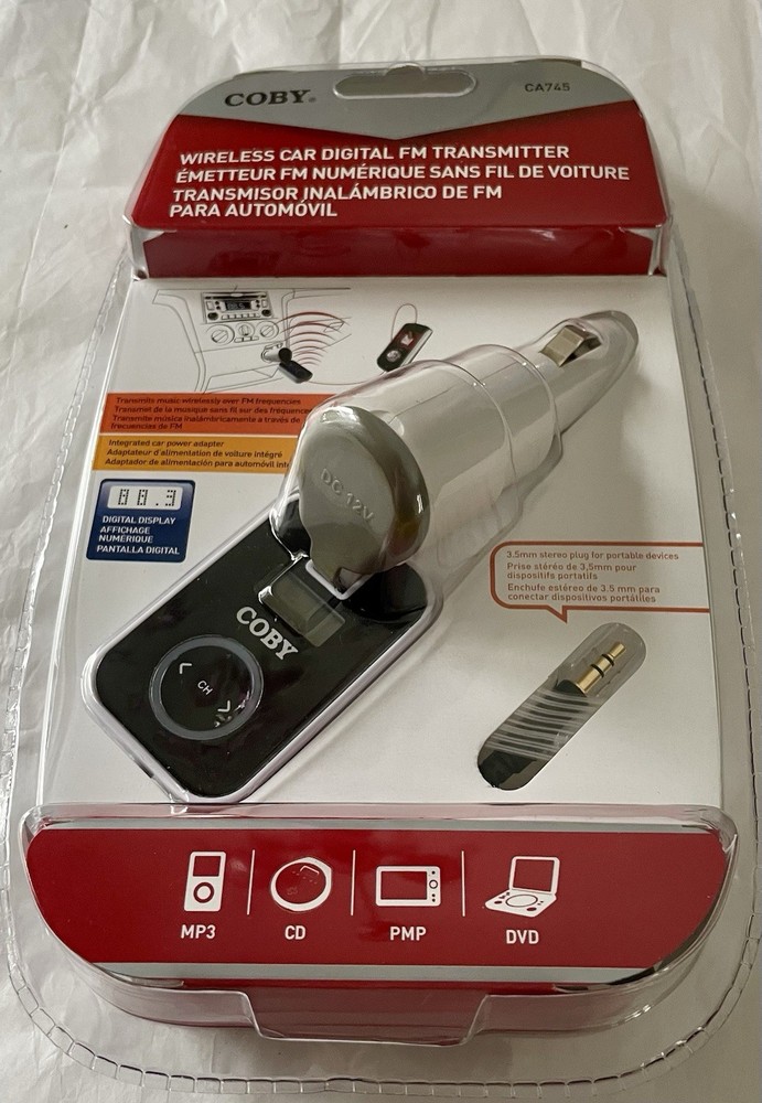 COBY CA745 Wireless Digital FM Transmitter 3mm Plug For Mp3 CD DVD PMP Etc New