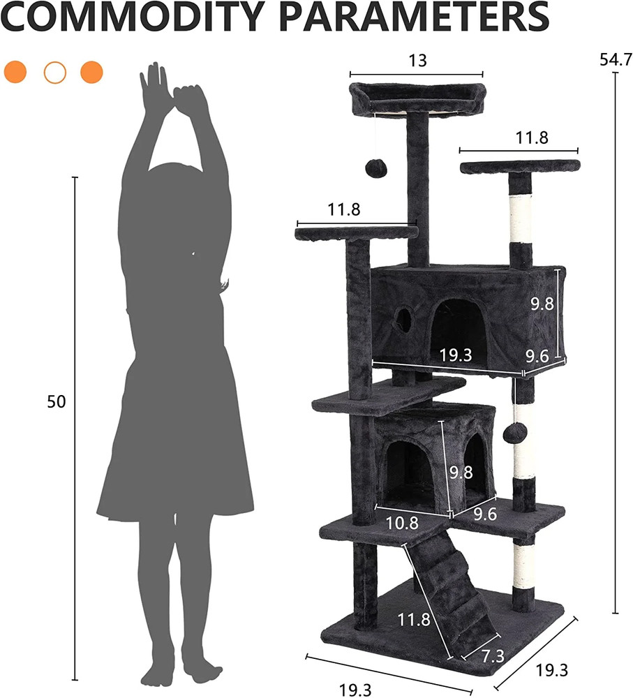 54in Cat Tree Tower with Scratching Posts • Dark Gray • Multi-Level Cat Condo •