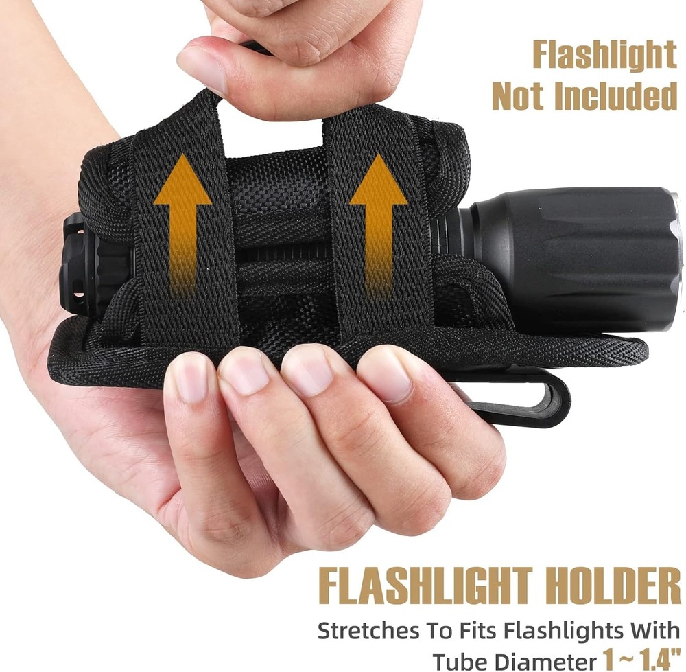 Tactical Flashlight Pouch Holster, Rotatable Free Size, Black
