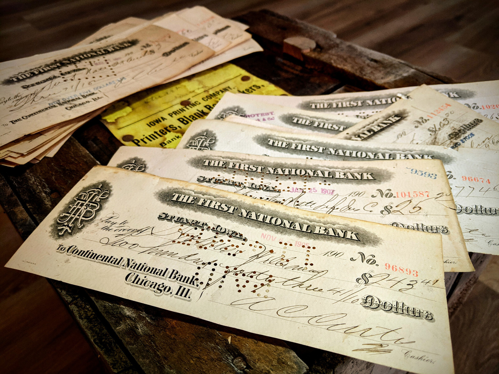 2x Bank Checks-Bank Bonnie & Clyde robbed-Collectible 1900s Vintage old Ephemera