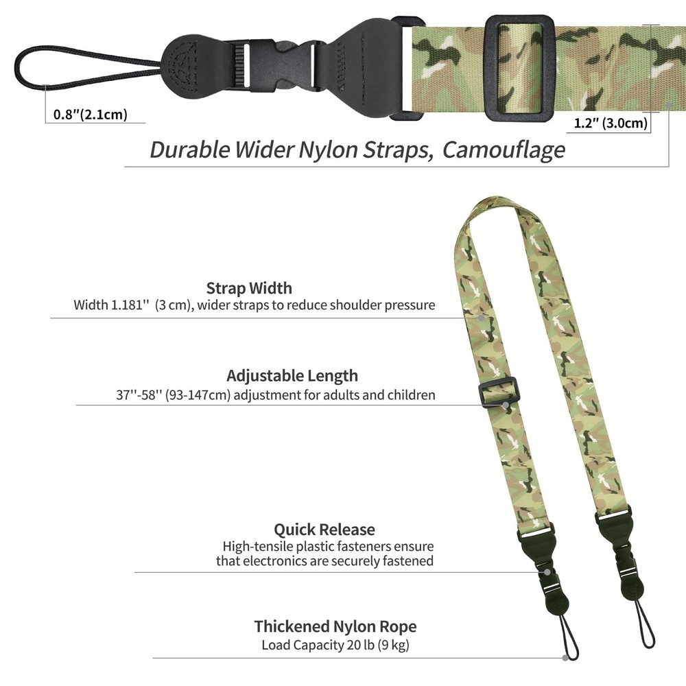 Adjustable Shoulder Strap, Nylon Camera Strap, Comfortable Neck Strap for iPa...
