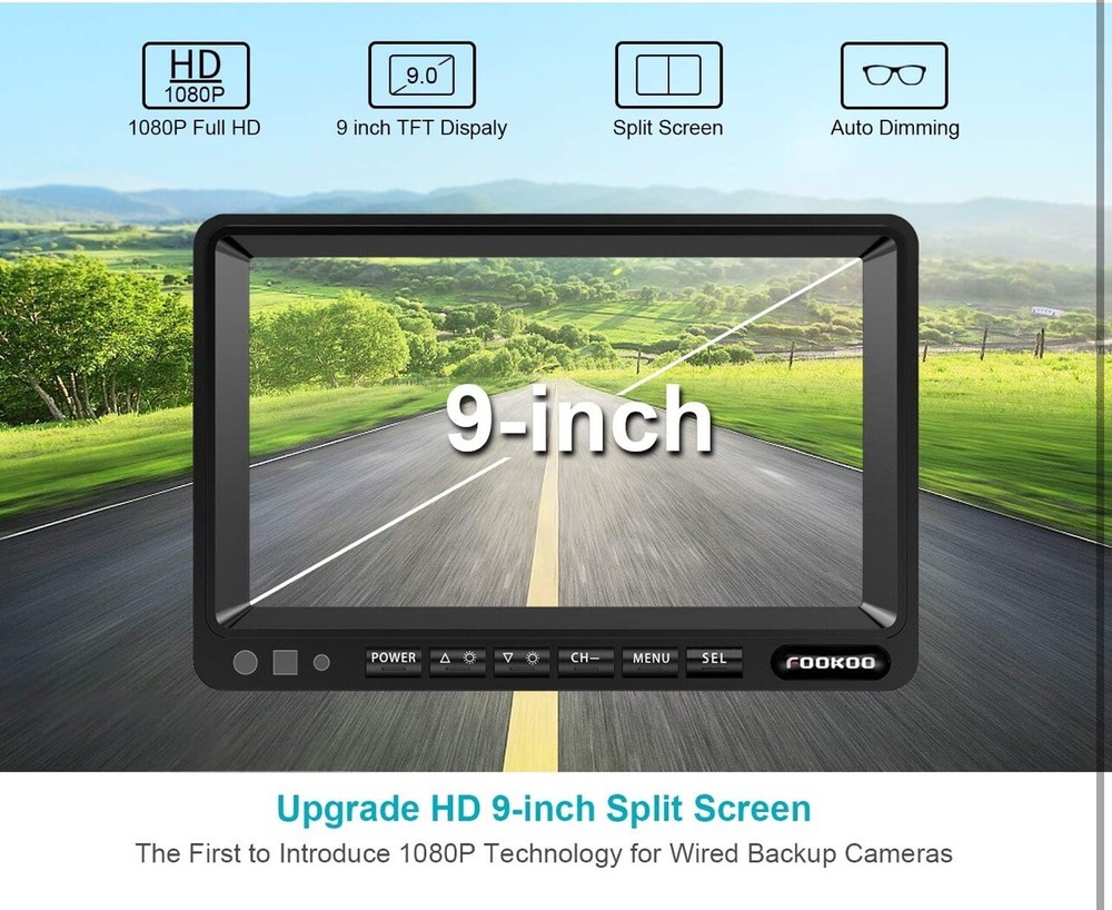 Ⅱ HD 1080P 9" Wired Backup Camera System, 9-inch DVR Dual Split Screen Monito...