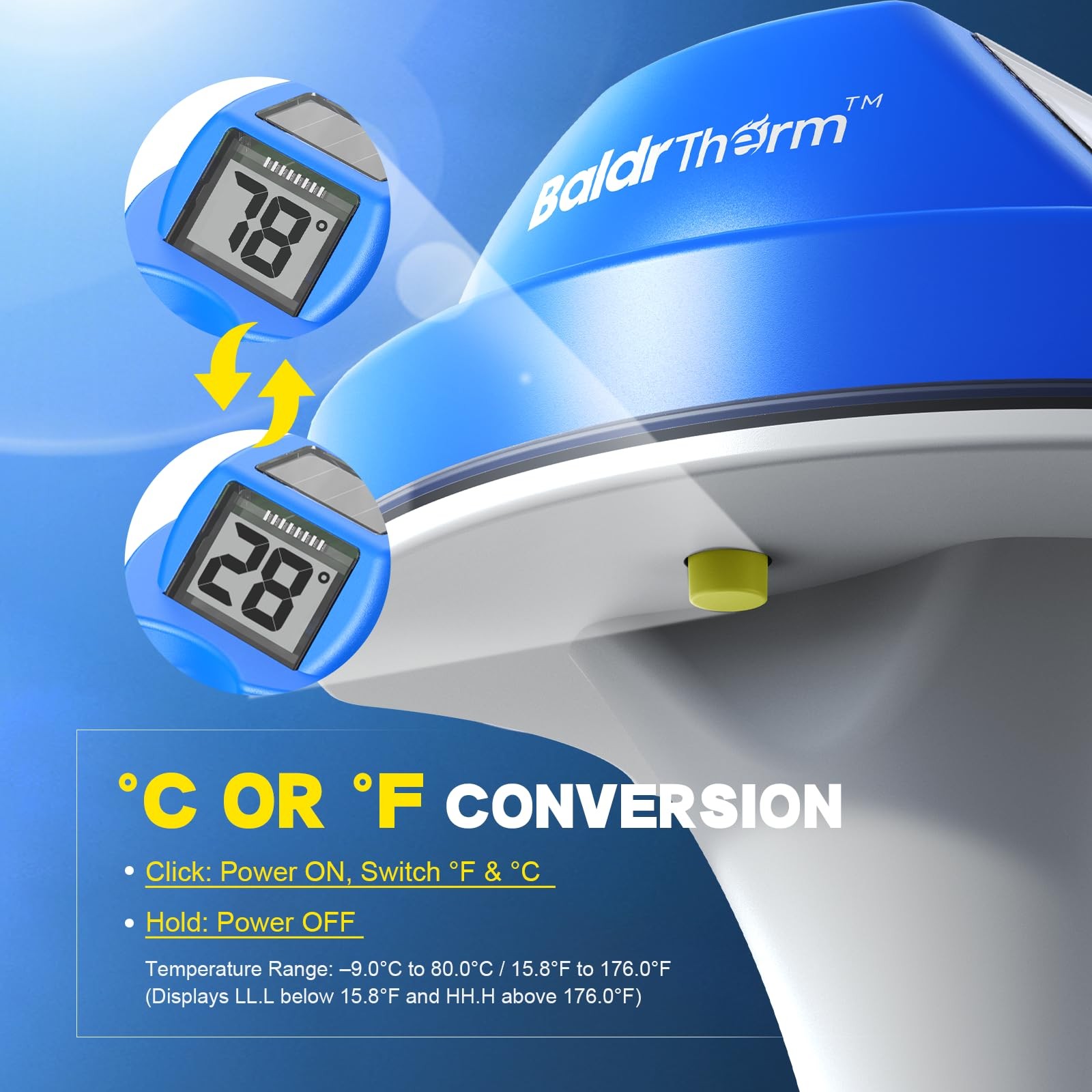 Pool Thermometer Solar Digital Floating, High Precision Large Screen Without ...