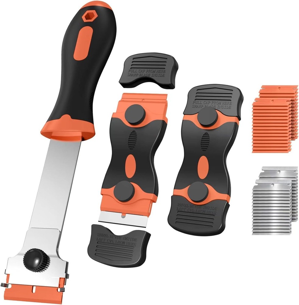 3 Pack Razor Blade Scraper Set, Includes 30 Plastic & 30 Metal Blades,