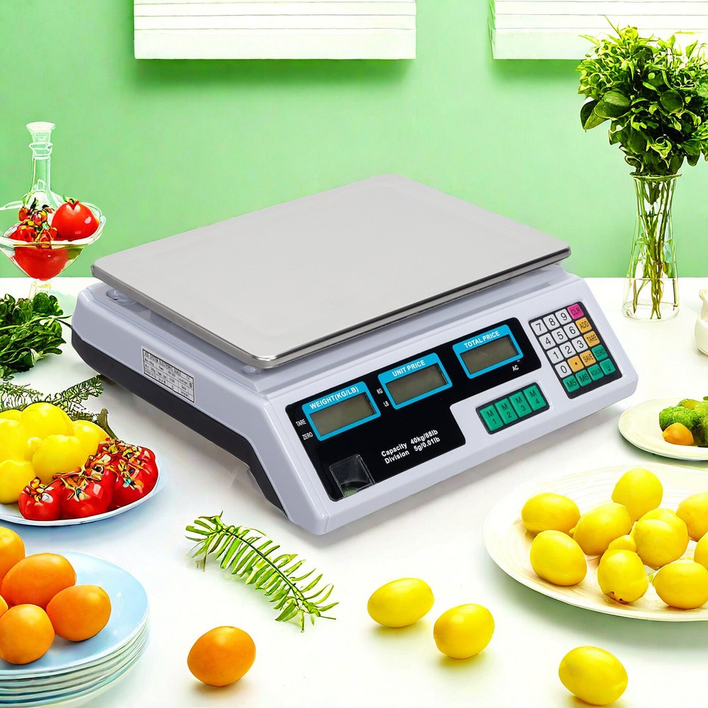 Digital Tabletop Scale - 40kg/88lbs Capacity, Commercial Postal, Switch & White