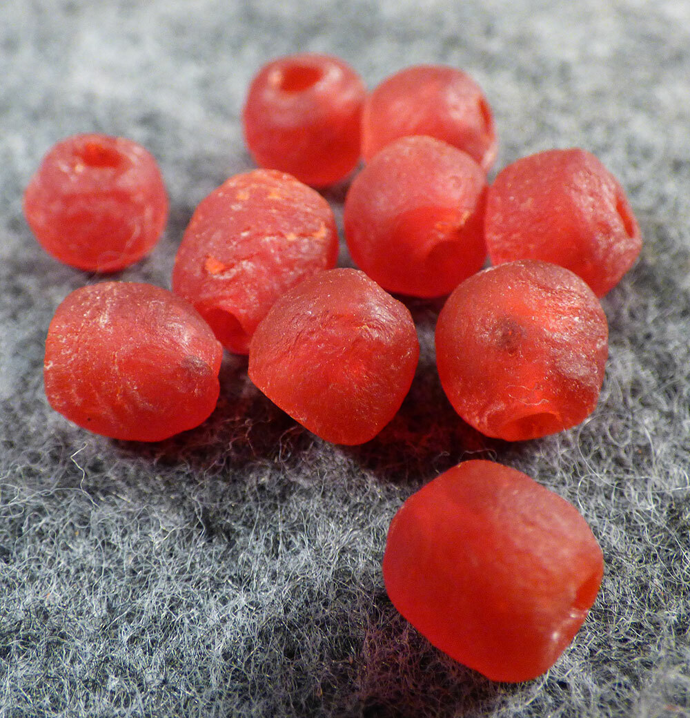 (10) Old Huron Indian Venetian Red Glass Trade Beads Fur Trade Era
