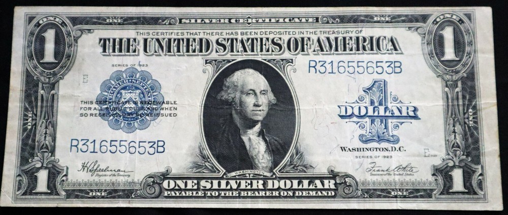 1923 $1 DOLLAR SILVER CERTIFICATION, CIRCULATED CONDITION, LARGE NOTE