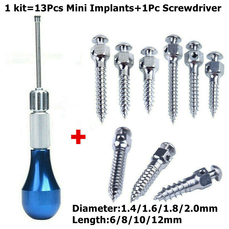 13Pcs Dental Orthodontic Mini Implants Micro Screw Self Drilling+1Pc Screwdriver