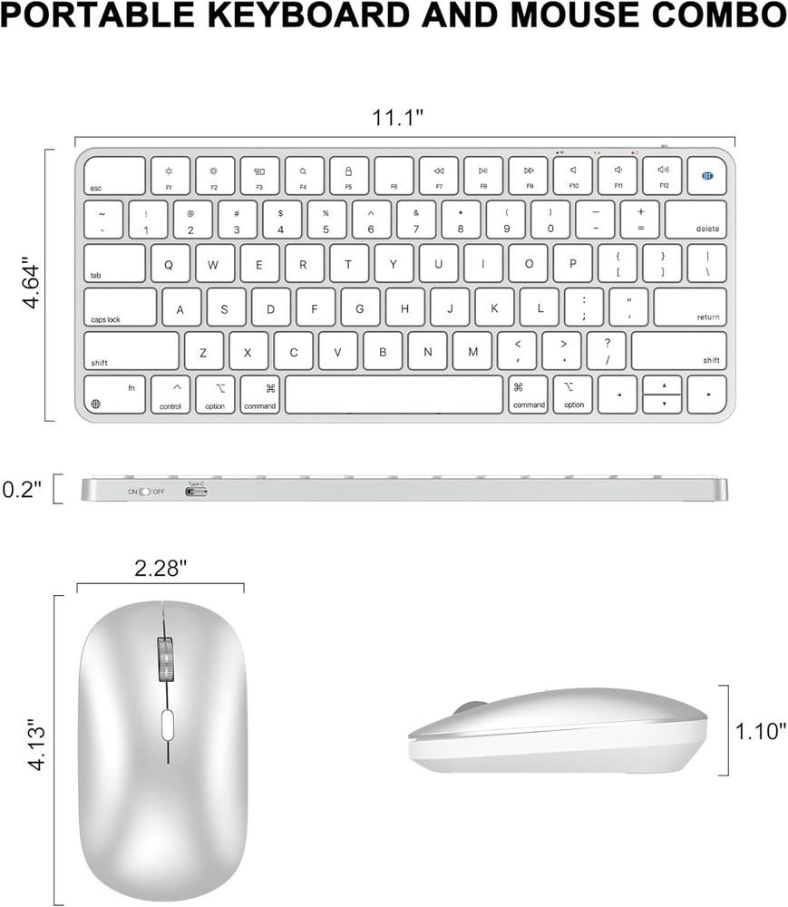 Bluetooth Keyboard Mouse for Mac Rechargeable Slim Quiet iPad iPhone Combo