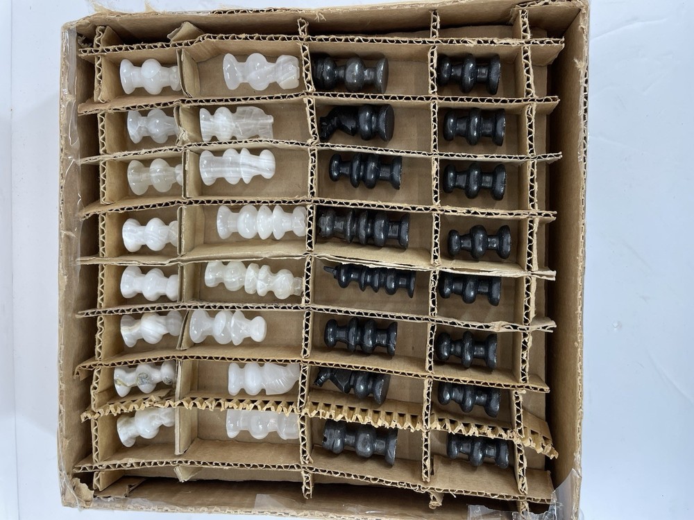 Vintage Marble & Onyx Chess Set Complete