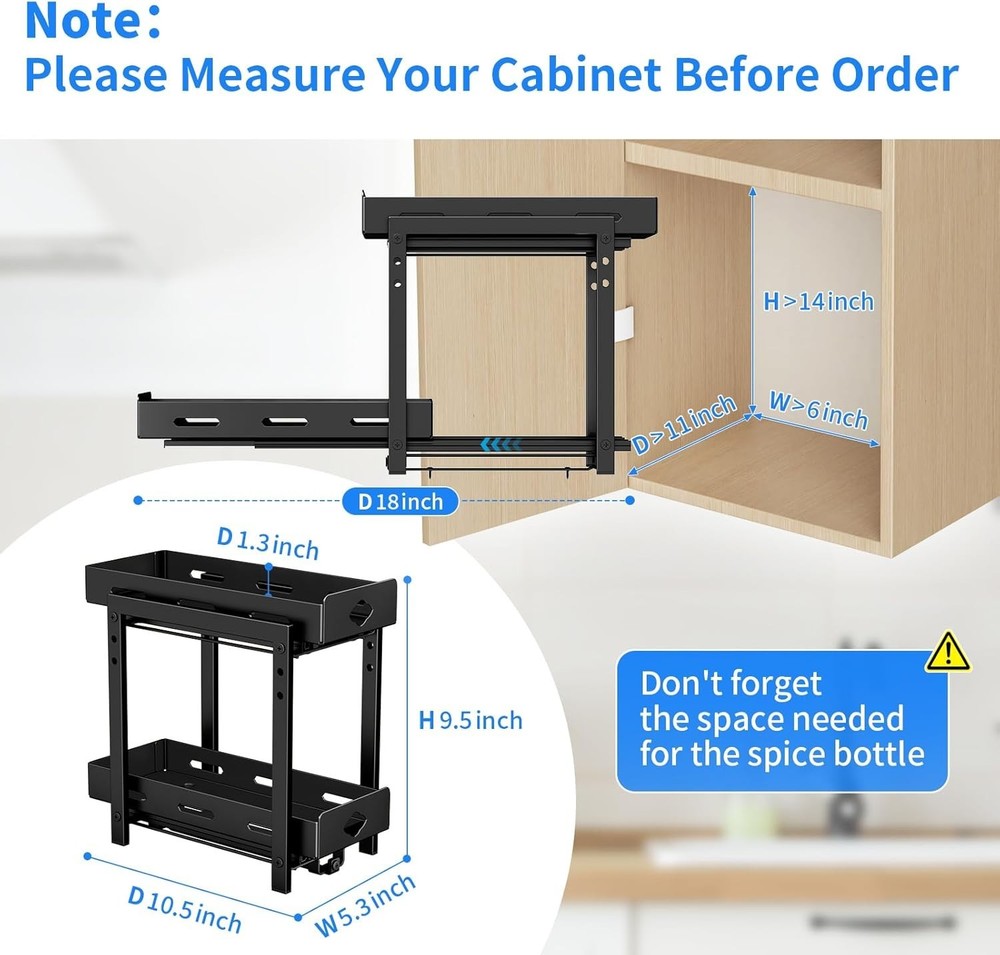 Pull Out Spice Rack Organizer, 2-Tier Vertical Spice Rack, Height Adjustable ...