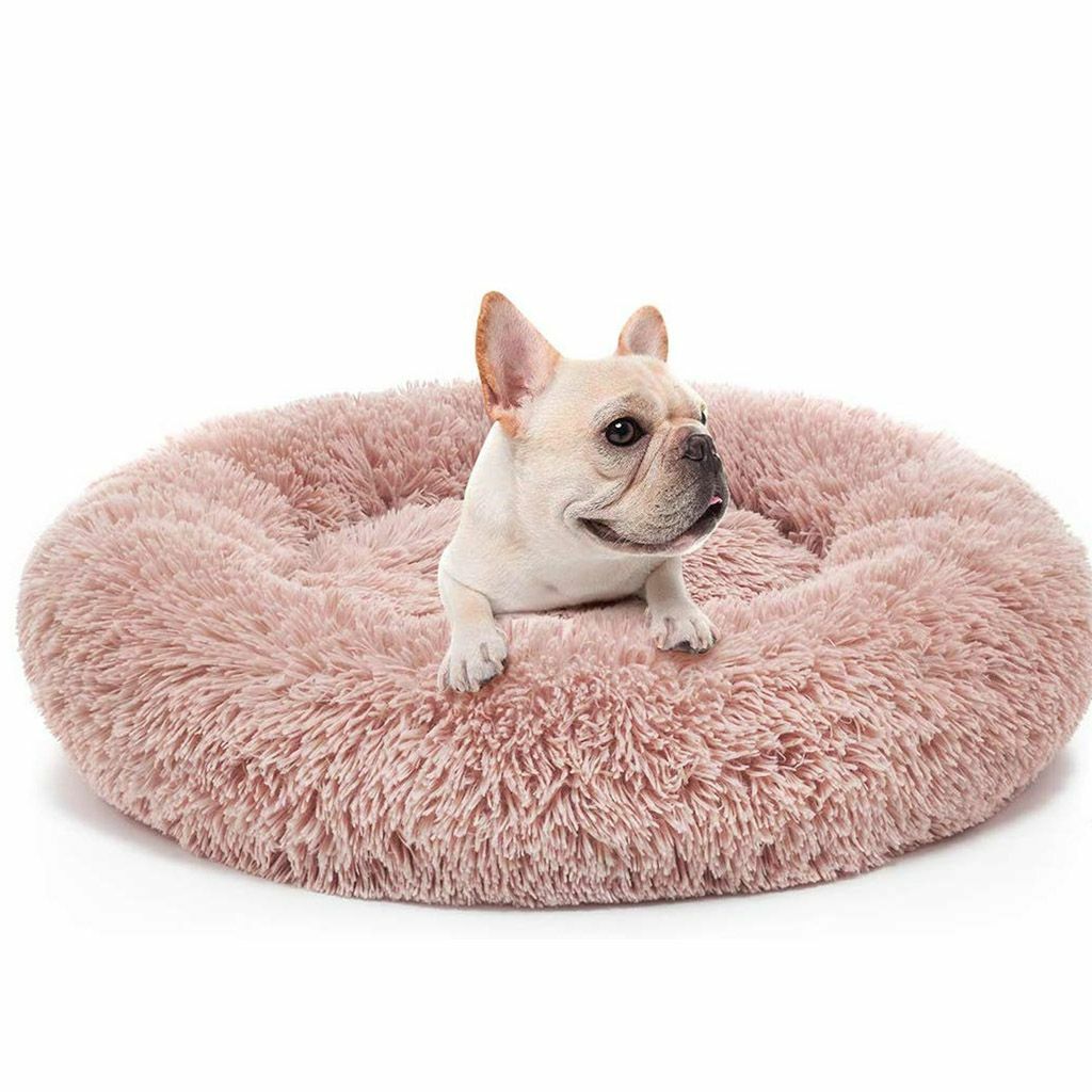 Warm Plush Round Donut Pet Dog Cat Bed Fur Cuddler Soft Puppy Calming Bed Kennel
