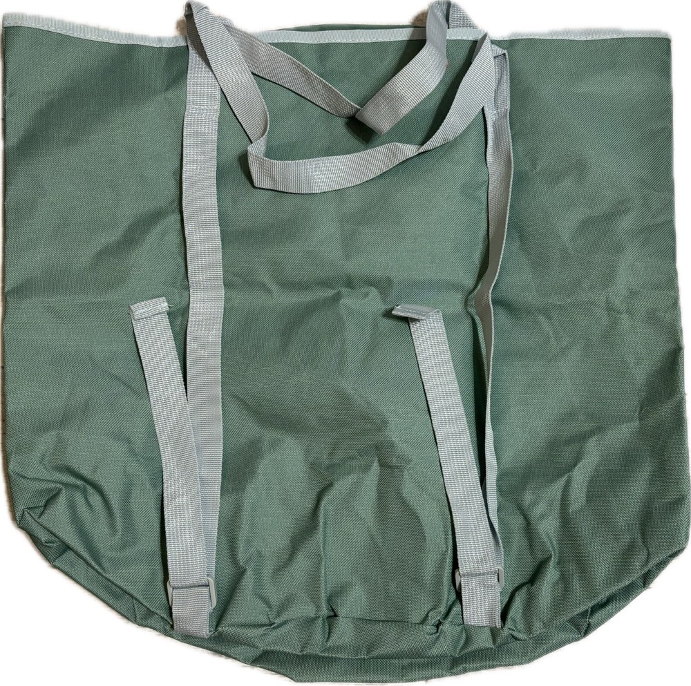Laundry Backpack Green/Gray Top Handles & Back Straps Drawstring Closure 18"Tall