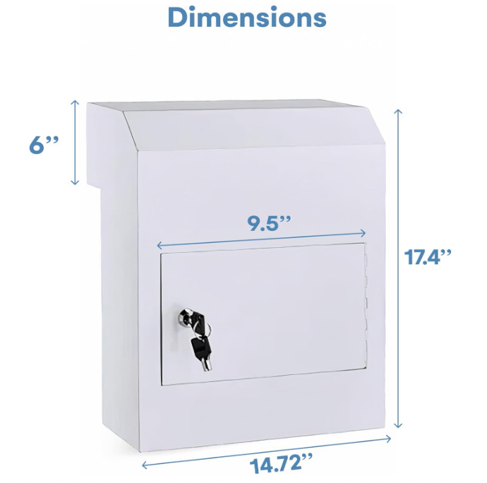 flybold Through-the-Door Locking Key Drop Box Gray Heavy Duty Baffle Mailbox
