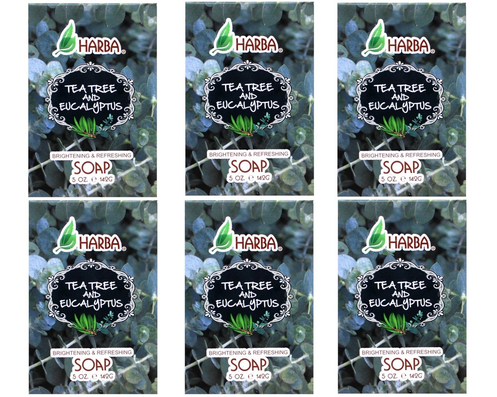 Harba Bath Soap, Brightening & Refreshing, Tee Tree & Eucalyptus, 5 OZ - 6 Pack