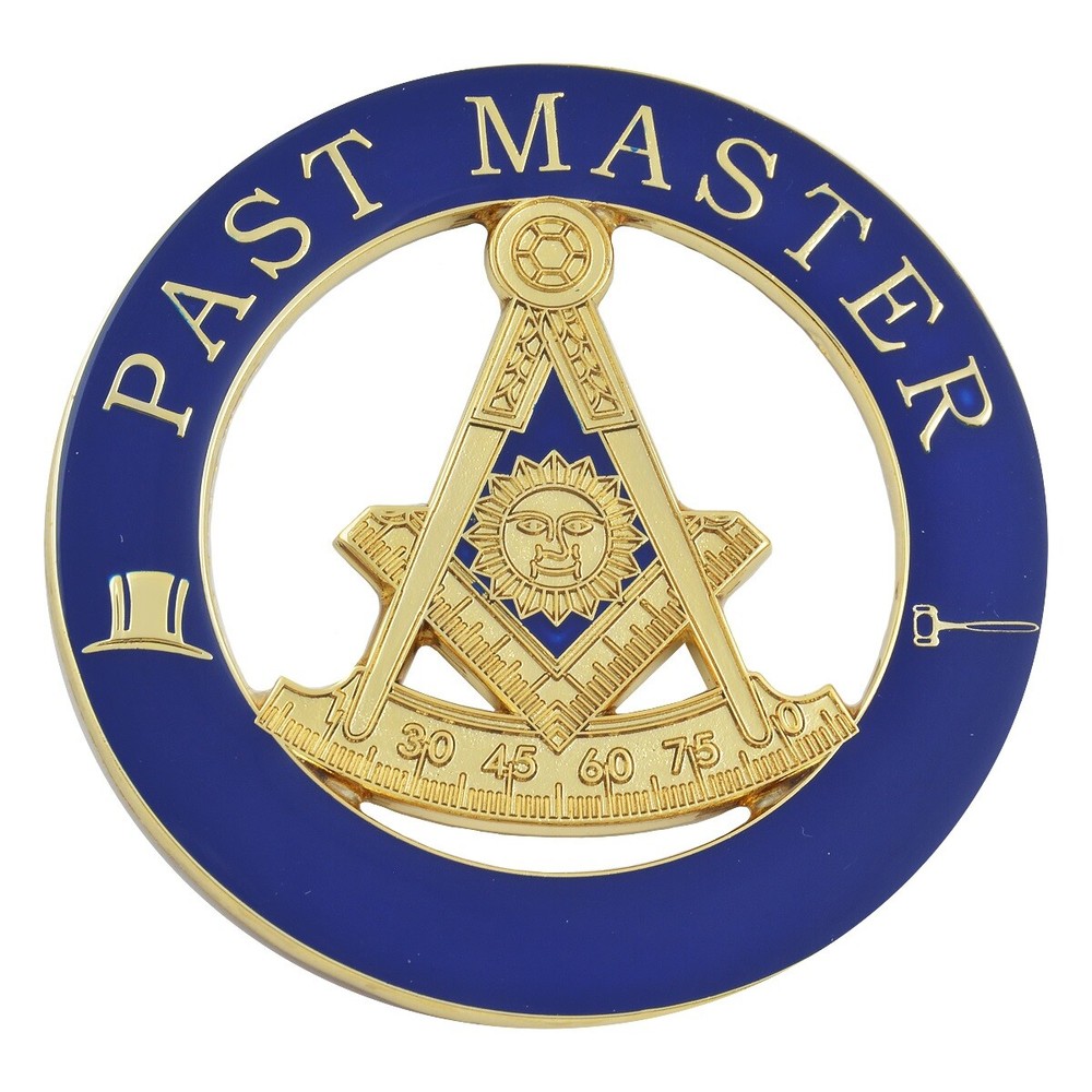 Past Master Round Masonic Auto Emblem - [Blue & Gold][3'' Diameter]