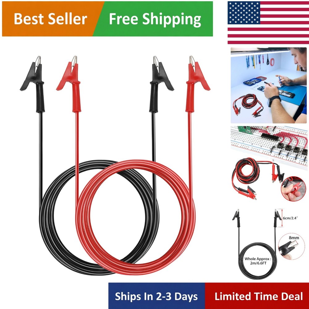 Robust 2-Pack 6.6 Ft Alligator Clips, 1500V Rated Cables for Versatile Testing