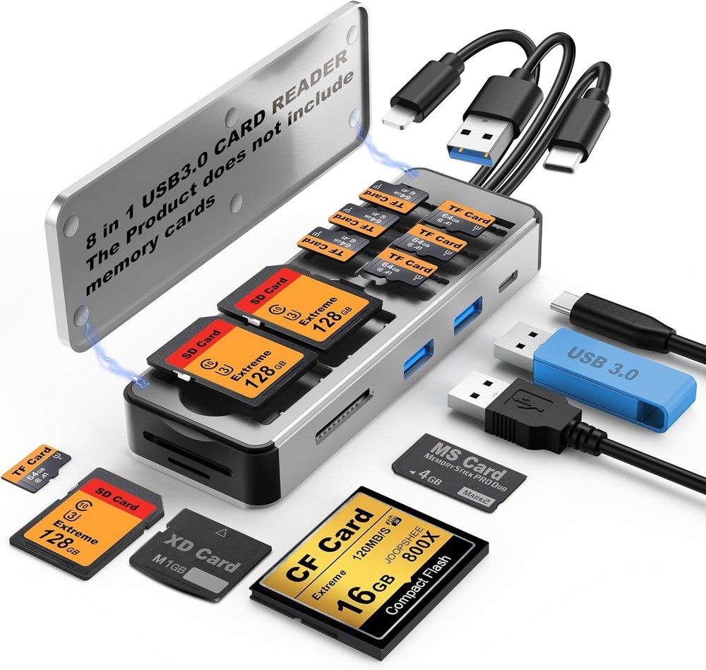 Aluminum 8in1 SD Card Reader - USB 3.0 High-Speed Transfer