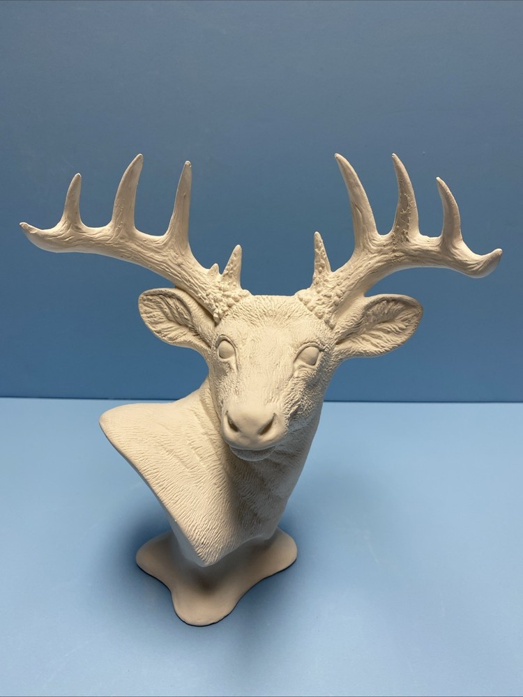Ceramic Bisque Buck Bust Beautiful Detail Ready To Paint