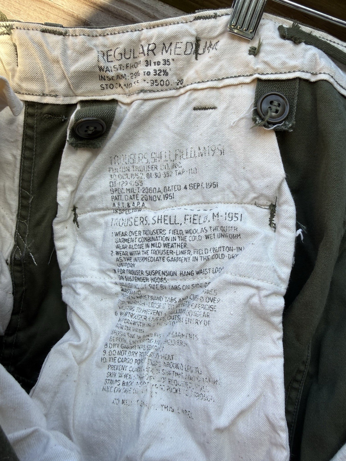 US Military M-1951 Field Trousers Korean War Era Regular Medium Green - 3 pairs