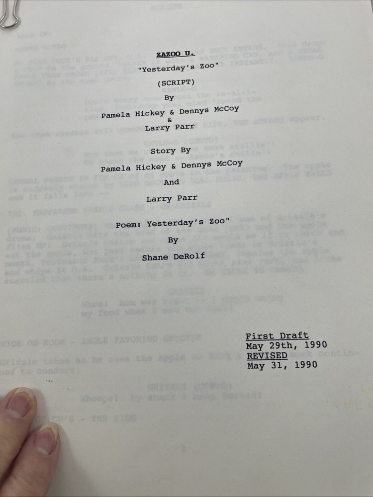Zazoo U Yesteday's Zoo First Draft and Revised Draft Larry Parr
