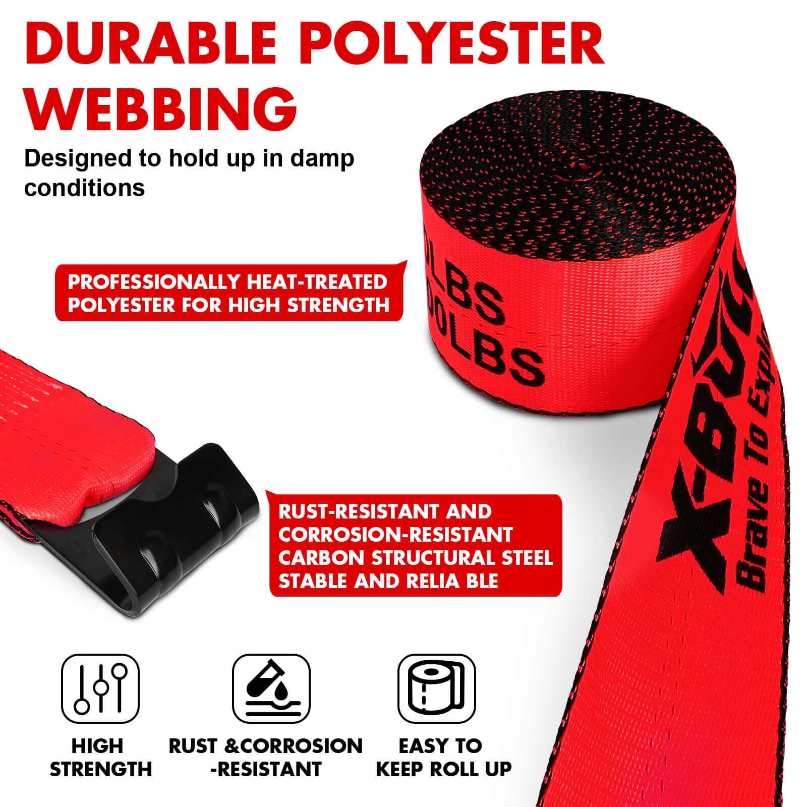 X-BULL 10 Pack 4" x 30' Winch Truck Straps w/Flat Hook for Towing 18000 lbs Red