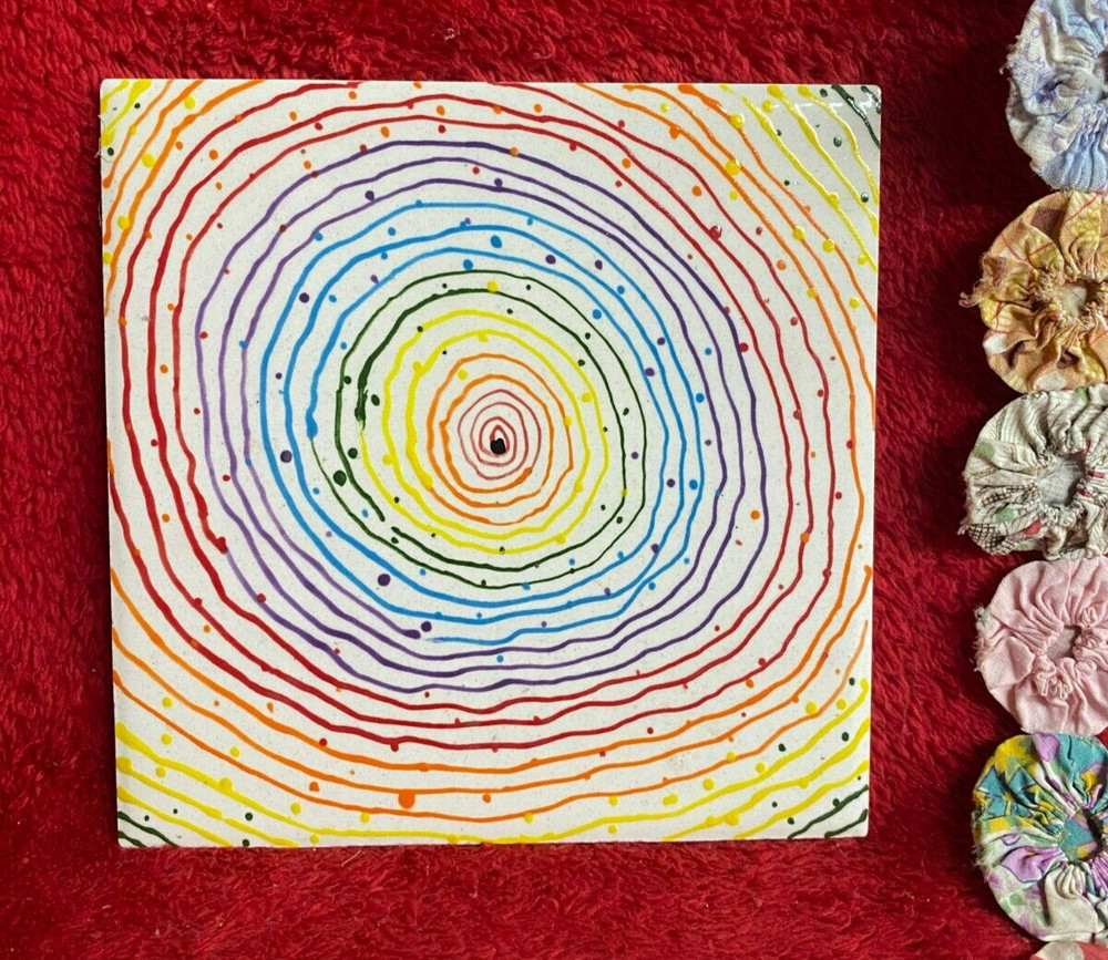 Handpainted Rainbow Color Echo Design Ceramic Trivet