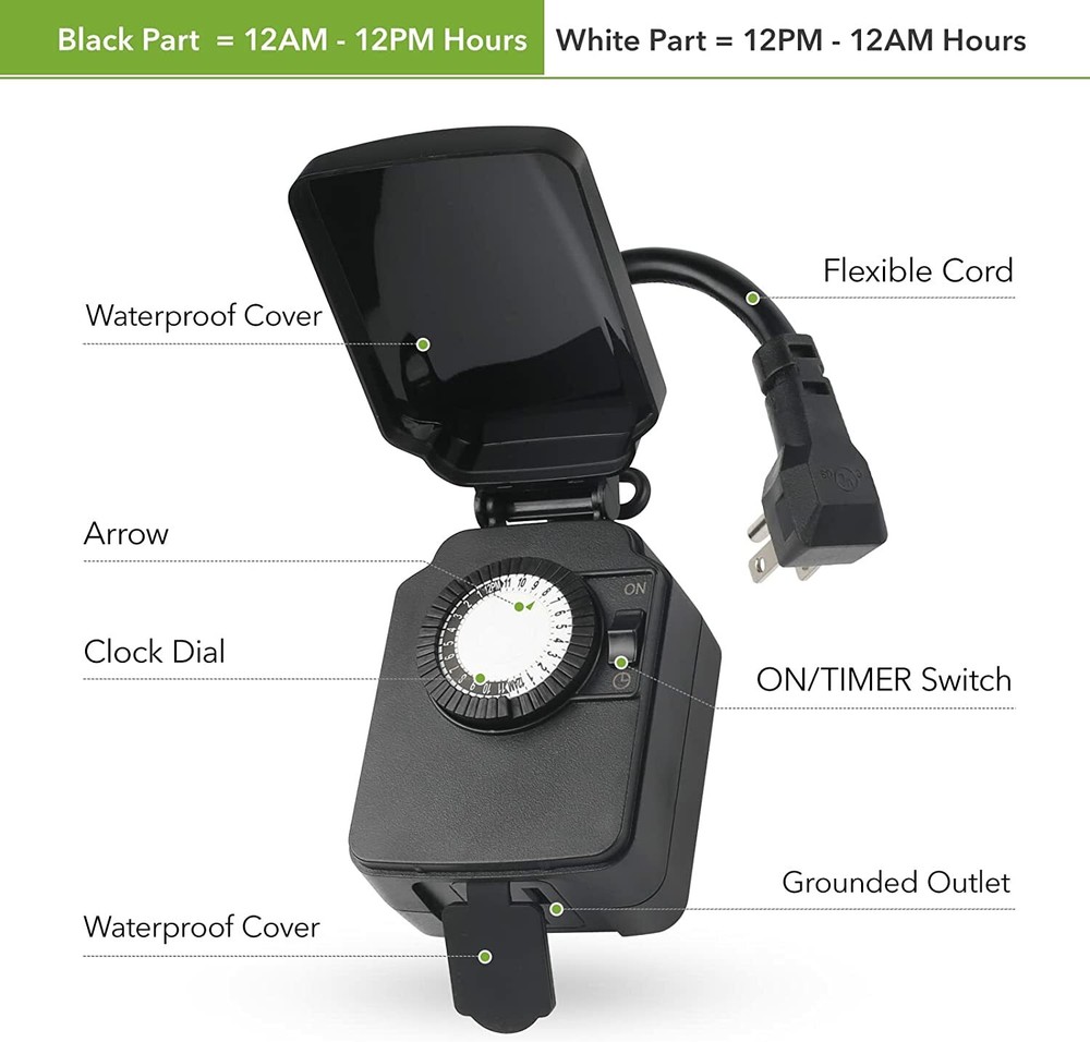 2 Pack BN-LINK 24Hour Mechanical Outdoor Light Timer with 3-Prong Timer Outlet