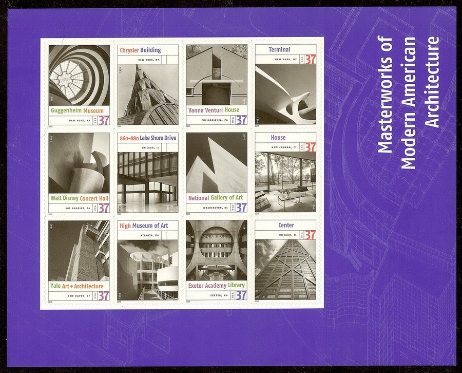 3910m Yellow Omitted Error / EFO "Modern Architecture" Mint NH