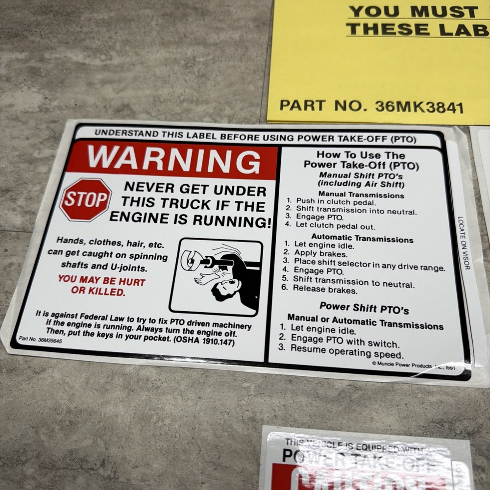 Muncie 36MK3841 Safety Label Set, New