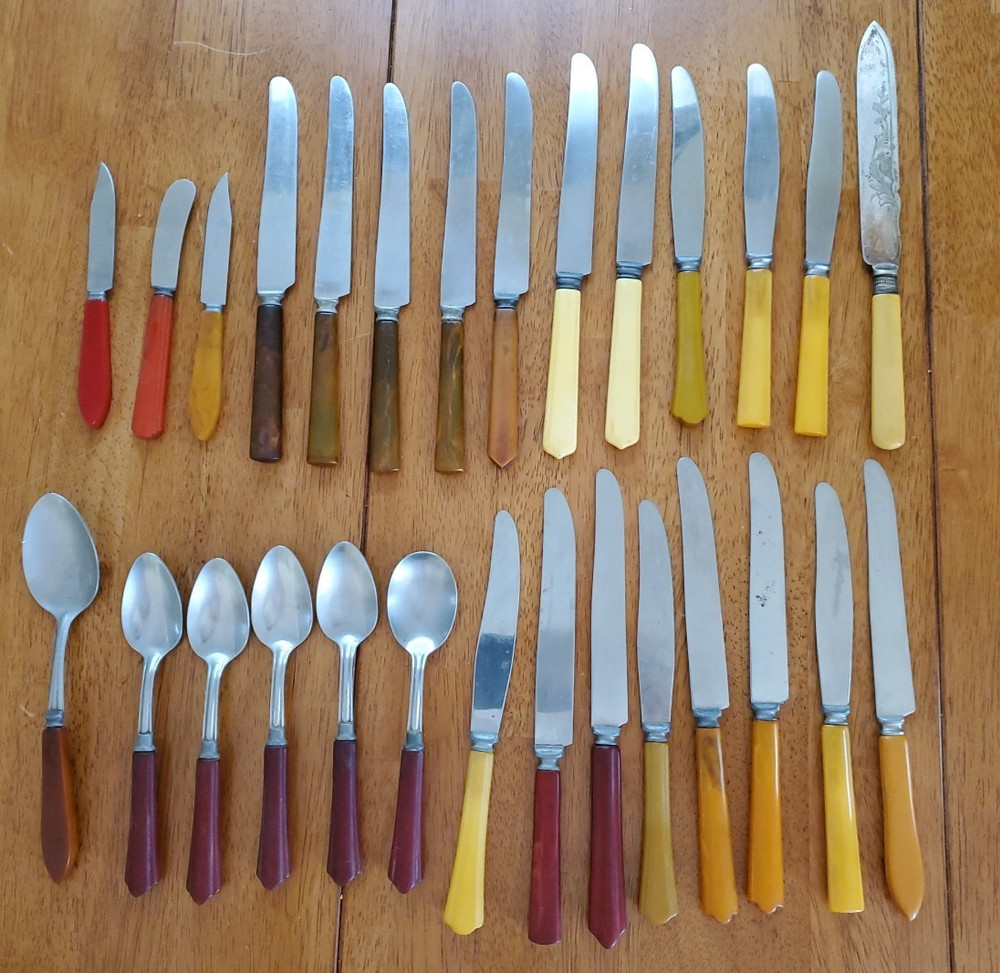 Vintage Bakelite Butterscotch Silverware Flatware Cutlery Mixed Lot 28
