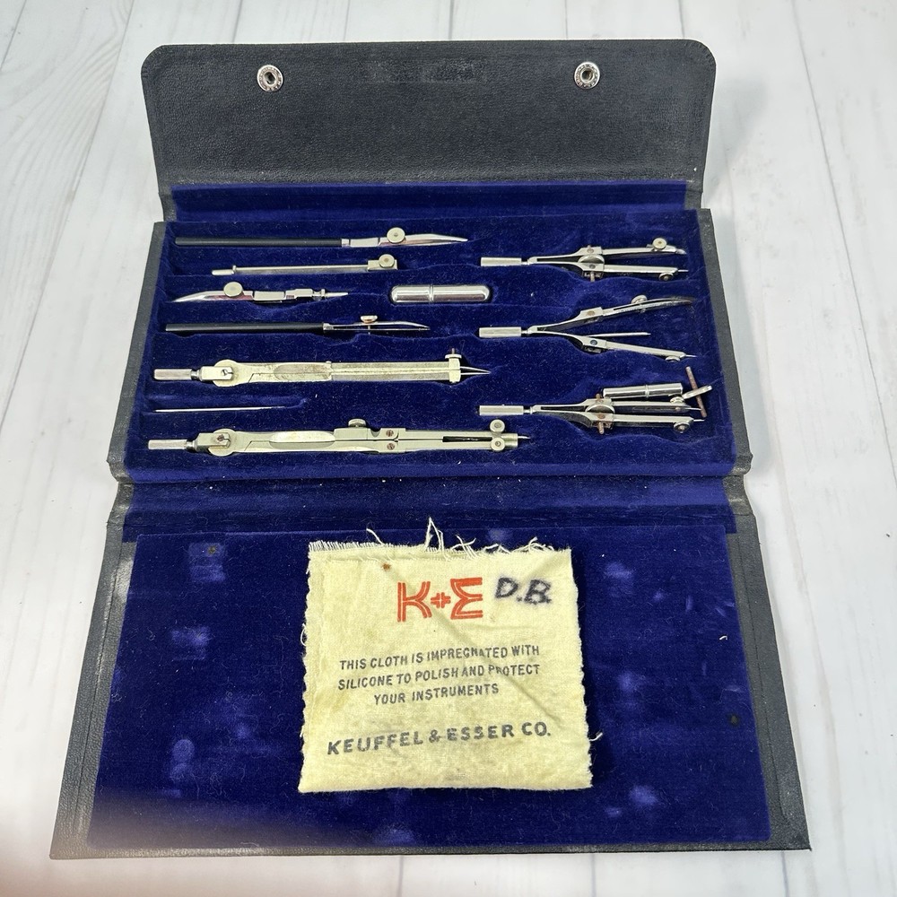 Vintage Keuffel & Esser K&E Drafting Mechanical Compass Set In Case Germany