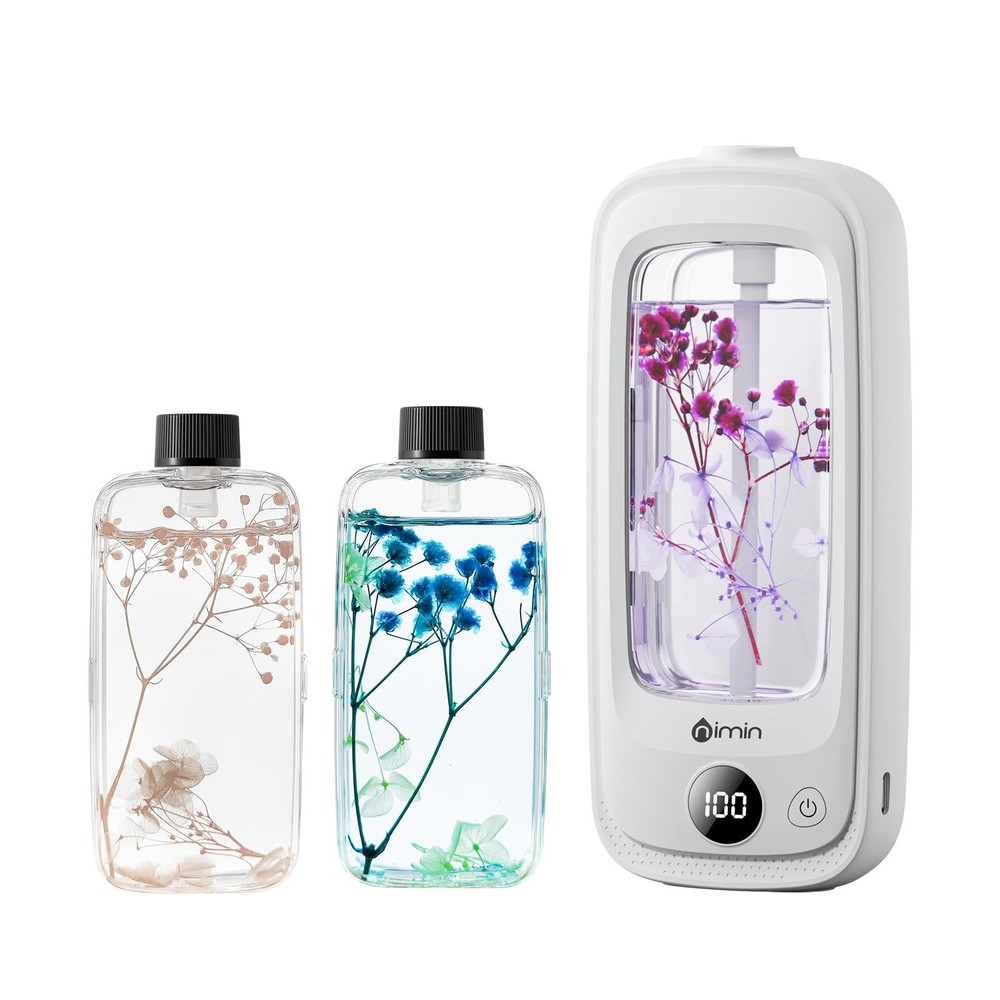 Small Waterless Oil Diffuser, Cordless Aromatherapy Diffusers with Real Flowe...
