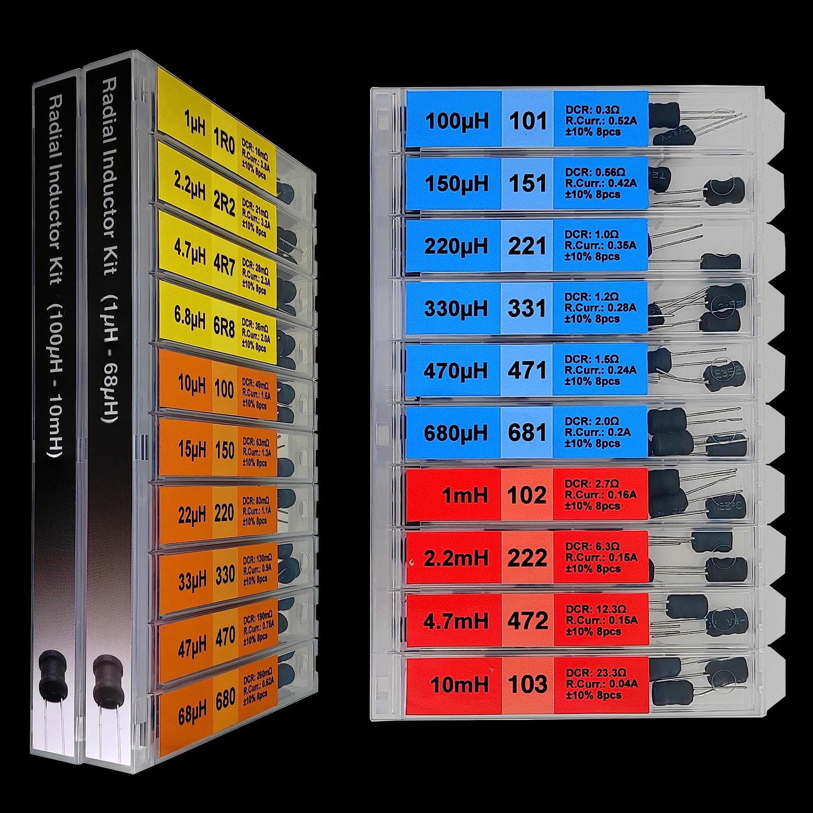 160PCS Inductor Assortment Kit 20 Values 1uH-10mH Radial Power Choke Box Copper