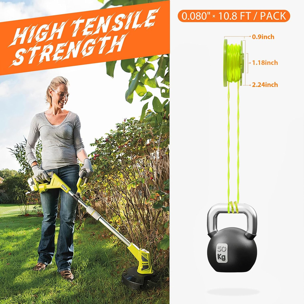 Weed Wacker String Compatible for Ryobi One Plus+ AC80RL3, 11Ft 0.080" String Tr