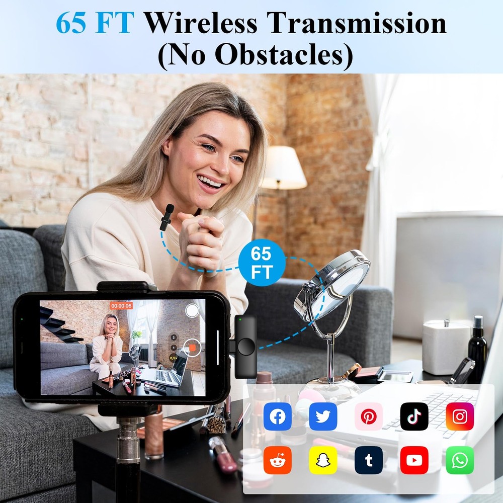 Nefuo 2 Pack Professional iPhone Wireless Lavalier Microphone for iPad, Cryst...
